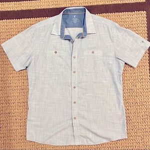 Kühl mens size large light blue with tan wooden buttons. Used but like new.